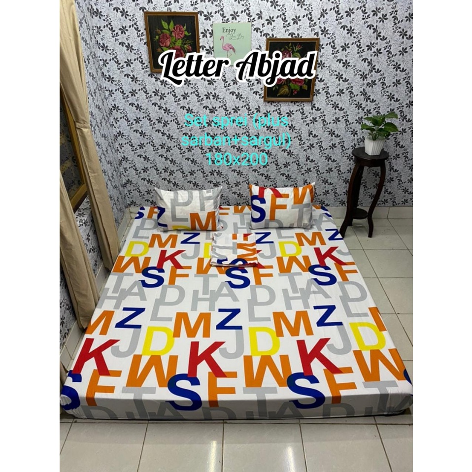 Sprei homemade Letter Abjad 180x200, Sprei Homemade 180x200, Sprai Homemade Murah Berkualitas.