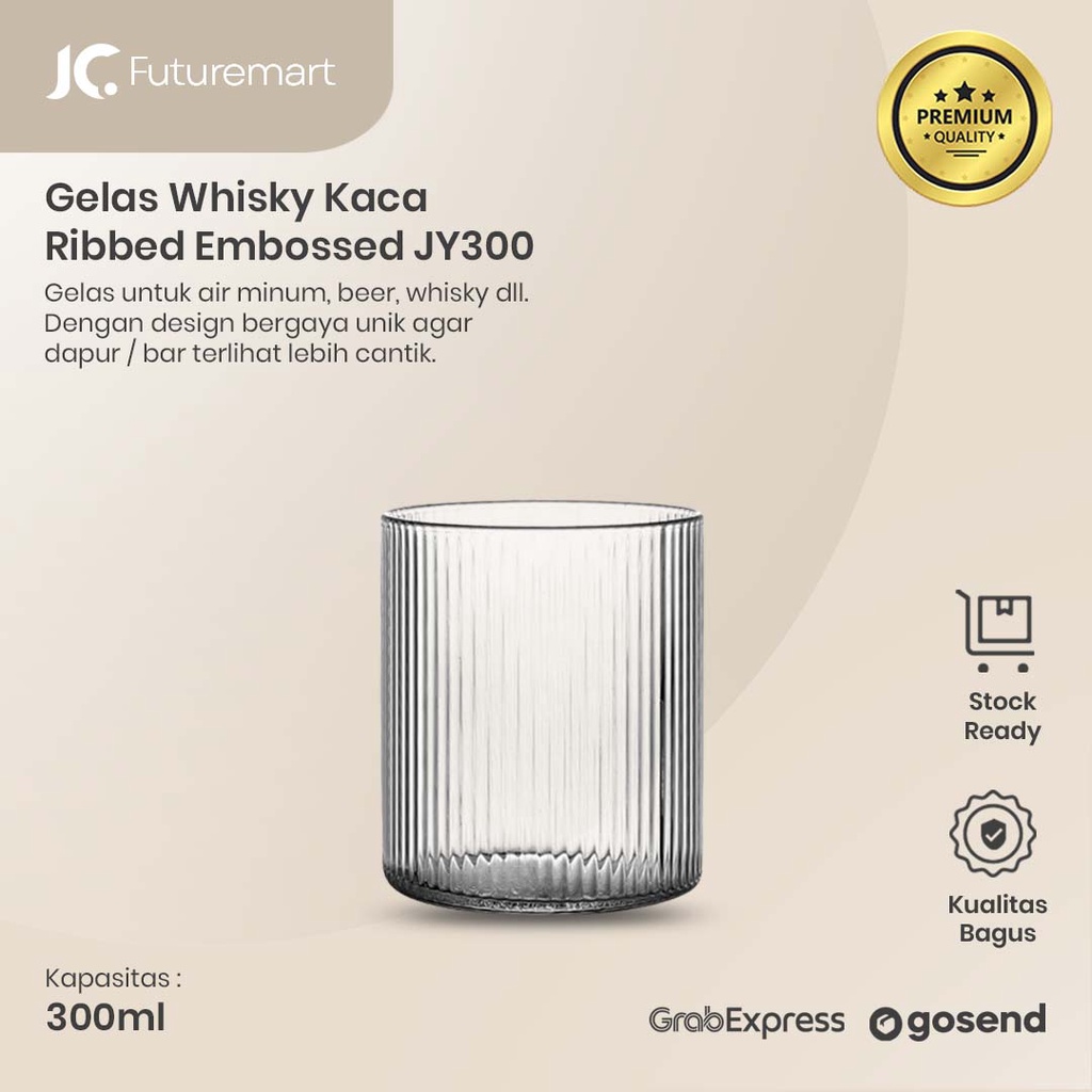 GELAS WHISKY KACA 300ML RIBBED EMBOSSED WHISKEY GLASS - JY300