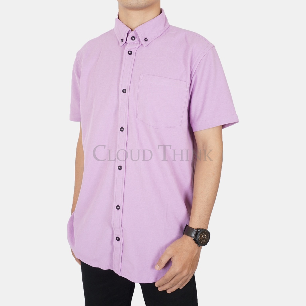 Kemeja Lengan Pendek Pria Warna Lilac Original Brand Cloud Think bahan Pique