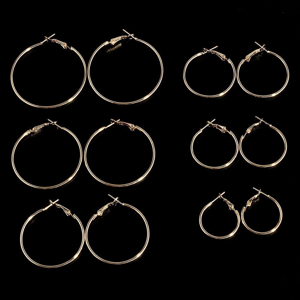 6Pasang/Set Anting Hoop/Bulat Ukuran Kecil Ke Besar Fashion Wanita Korea Aksesoris Murah