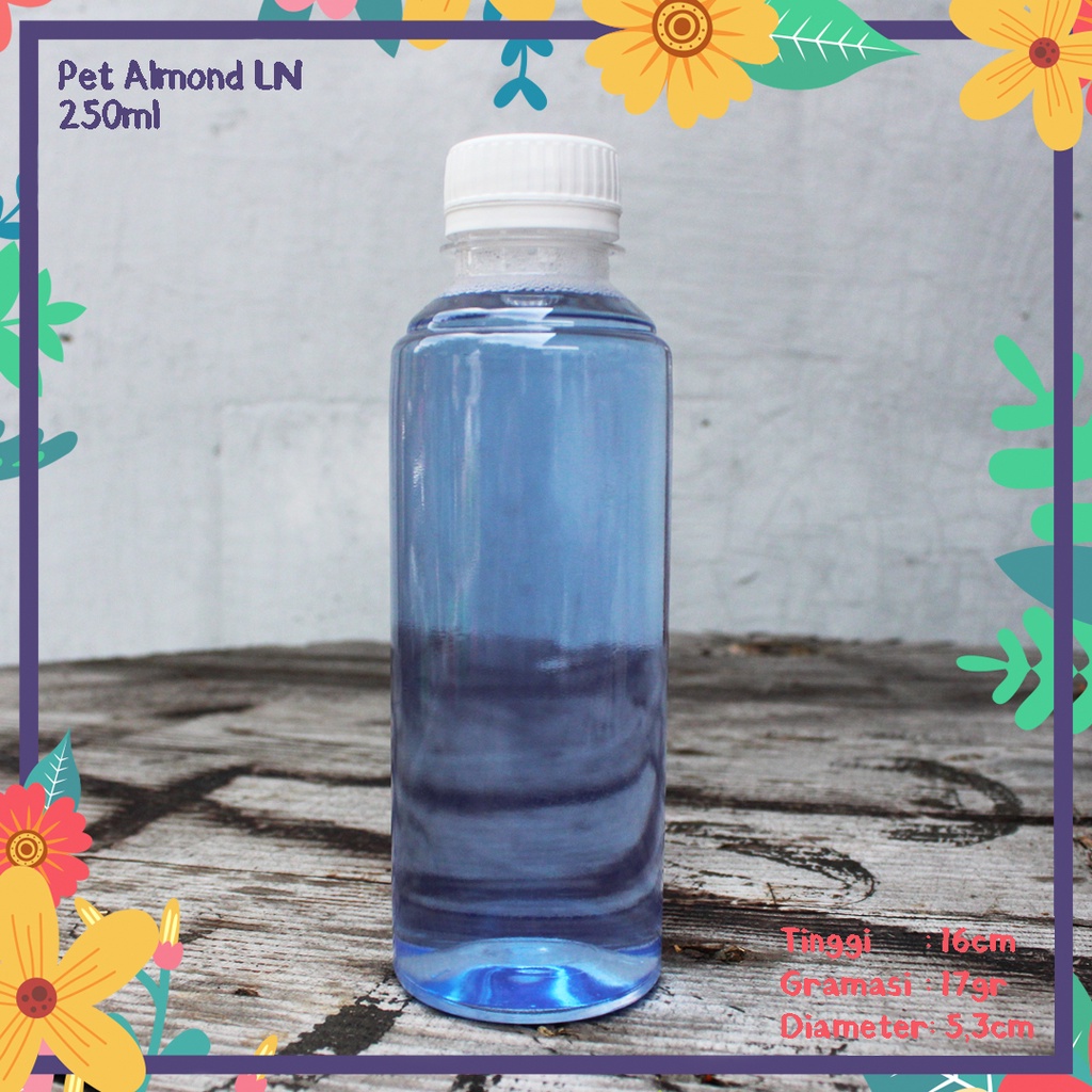 BOTOL PLASTIK ALMOND LN 250ML KEMASAN MINUMAN JUS SUSU MADU JELLY TEBAL FOODGRADE KOPI HOME MADE