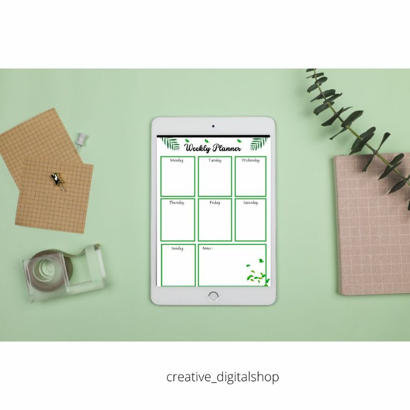 

Green Natural Simple Leaves Digital Weekly Planner Printable Goodnotes