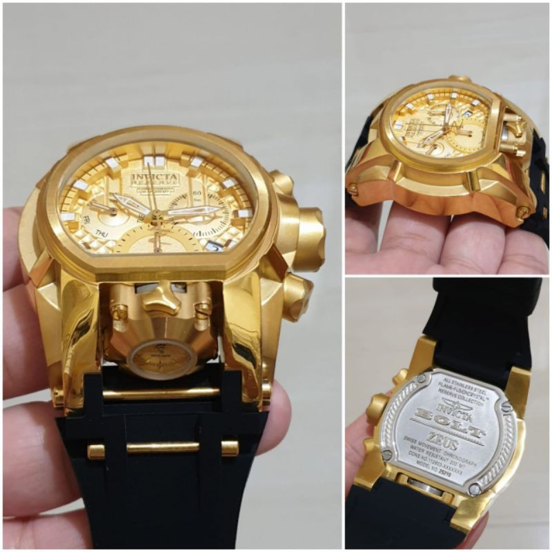 JAM TANGAN PRIA INVICTA BOLT ZEUS RUBBER STRAP BODY GOLD