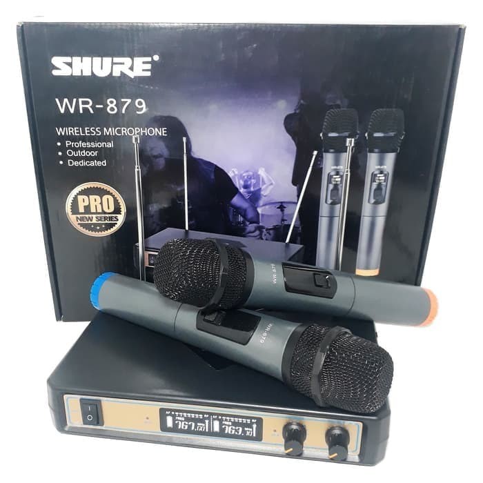 SHURE Microphone Mic Double Wireless WR-879 Suara mantap Hitam-new