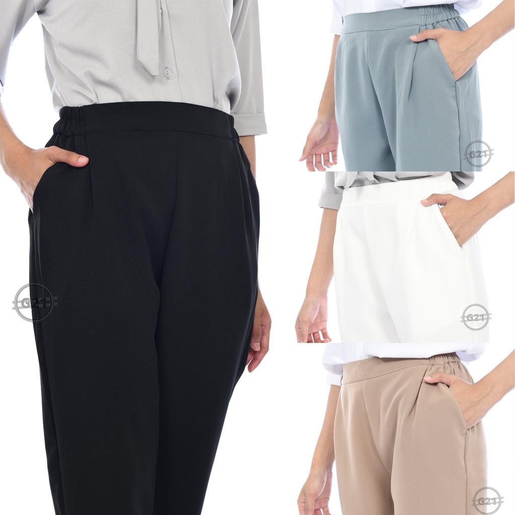 Celana Baggy Pants Wanita Premium Pinggang Karet Highwaist Model Ankle Celana Panjang Wanita Kasual Kerja Kantor Polos Pinggang Karet