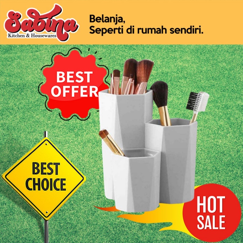 Tempat Kuas Make Up Kosmetik Storage Box 3 Kisi Organizer Serbaguna