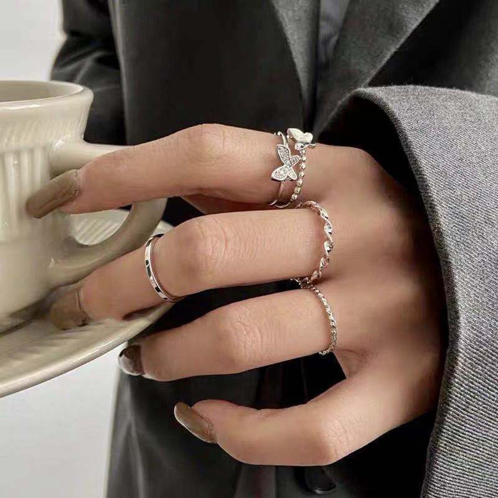 aaoottuuoo5.id Cod   4pcs Hip-hop Style Opening Adjustable Index Finger Ring Personality Ring Jewelry Gifts Daily