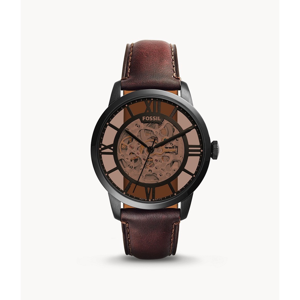 Fossil Townsman Automatic Dark Brown Leather Jam Pria - ME3098