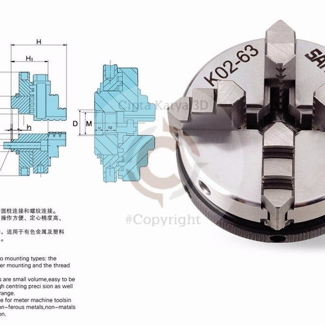 63mm LATHE Chuck 4 Jaw Manual mini Self-Centering Chuck Sanou K02-63
