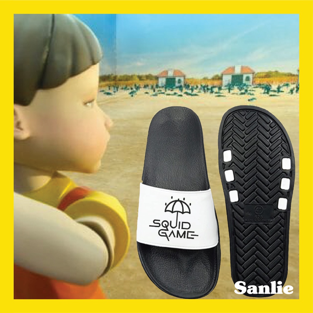 SANLIE SANDAL SLOP SQUID GAME / SANDAL SLIDE SLOP / SANDAL SLIP ON SQUID GAME EMPUK PRIA WANITA 555-1