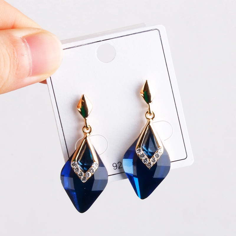 Anting Tusuk Gantung Panjang Bahan Sterling Silver 925 Hias Kristal Gaya Korea Untuk Wanita