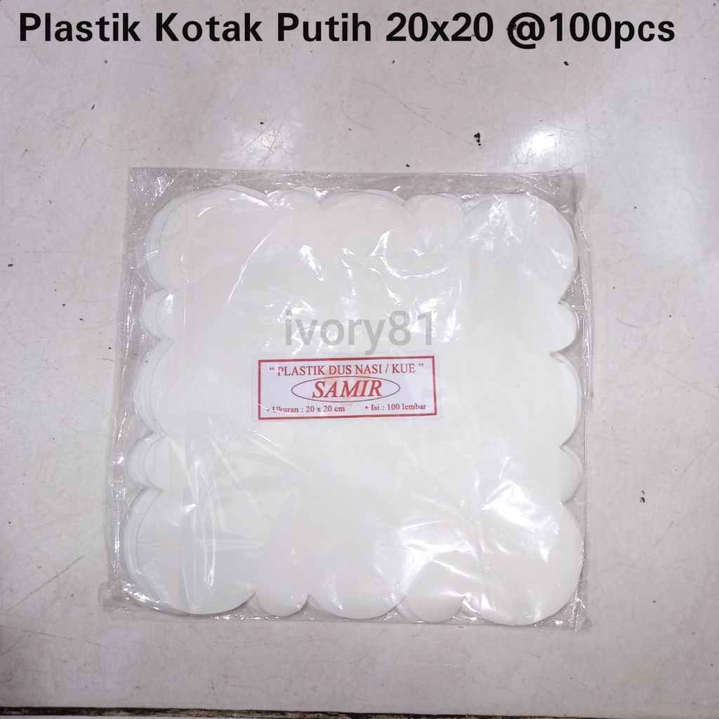 Plastik kotak putih 20x20 /Kertas nasi bunga kecil / kertas putih bulat / samir putih  / kertas miny