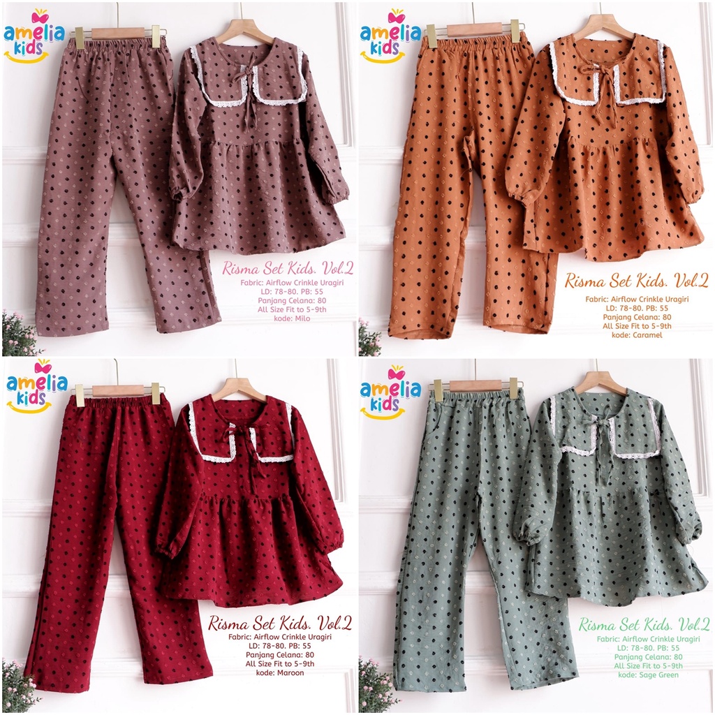 Risma Set Setelan Celana Anak Perempuan Umur 5-9 Tahun Bahan Crinkle Airflow Uragiri by Amelia Kids