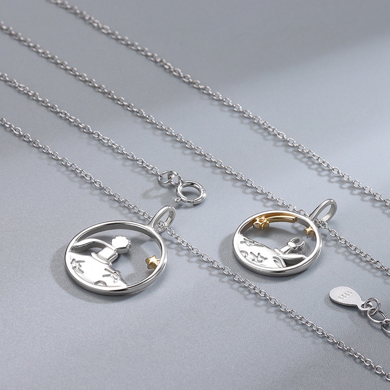 Kalung Rantai Klavikula Dengan Liontin Hewan Pangeran Dua Warna Bahan Alloy Untuk Pasangan