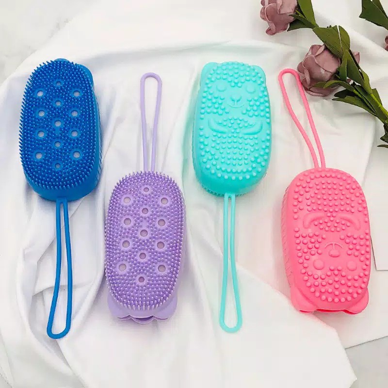 SO Bubble bath brush silicon fast foaming spon busa sikat daki pijit badan motif boneka free sabun