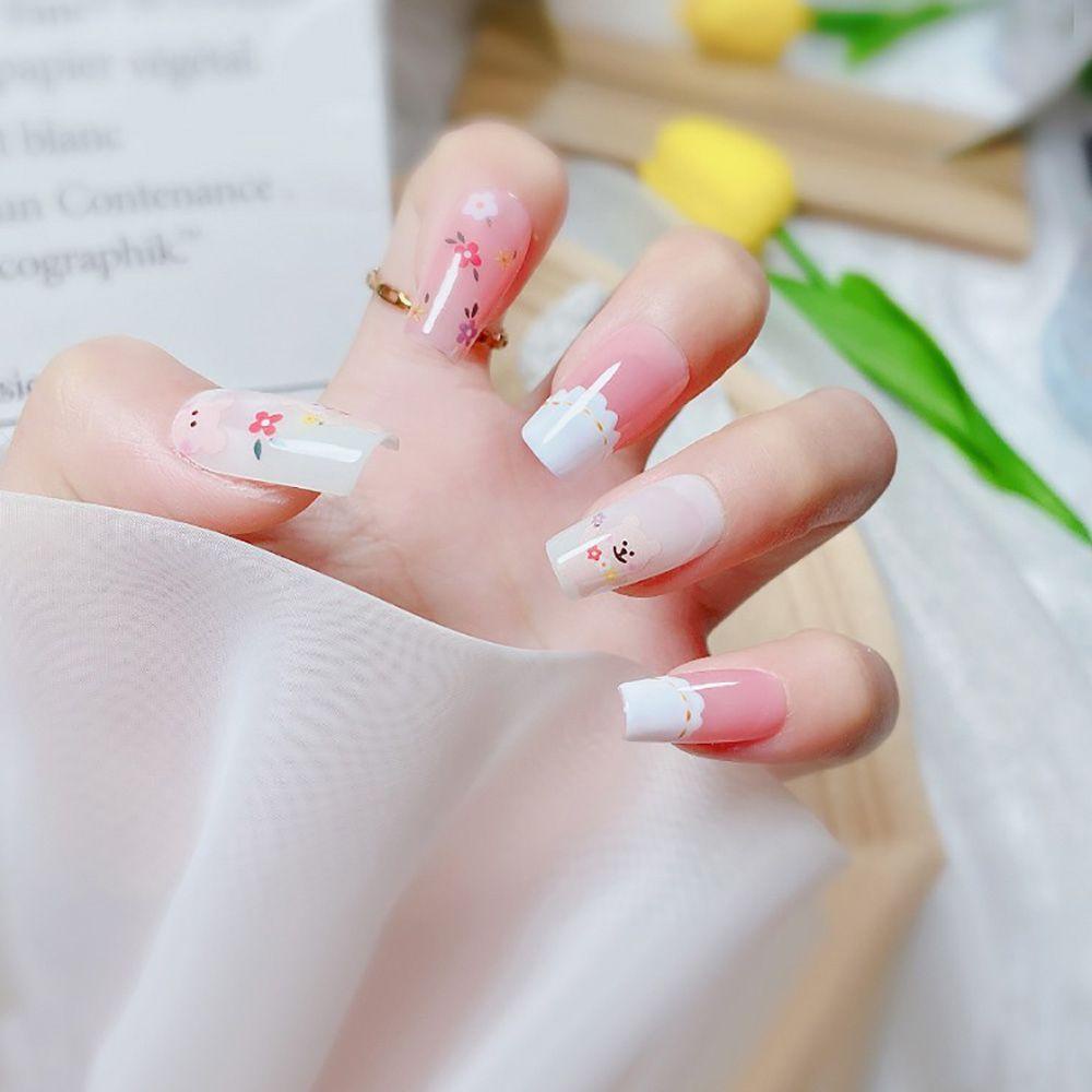 AUGUSTINA Agustina Stiker Kuku Wanita Kelinci Pelangi Hewan Bunga Matahari Kartun DIY Nail Decals