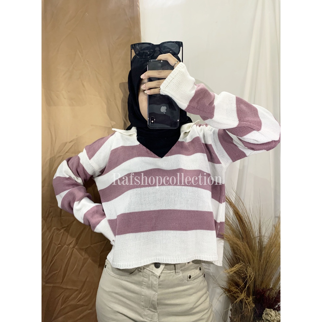 BLASTER knit 7GET Crop Top - Atasan rajut wanita-atasan motif blaster-blouse oversize