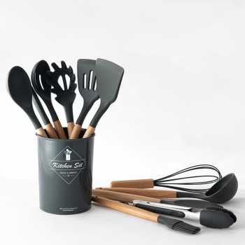 spatula alat memasak silikon tahan panas silikon 1set 9pcs / GLANYOMI Set Alat Masak Dapur Spatula Silicon 9 PCS - KT397