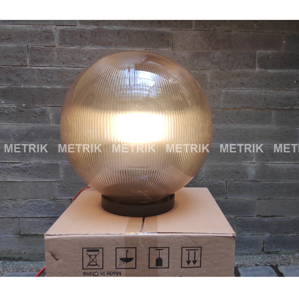 LAMPU TAMAN BULAT KACA LURIK 10 INCH/LAMPU PAGAR/LAMPU AKRILIK OUTDOOR KACA PRISMATIK BENING TEA