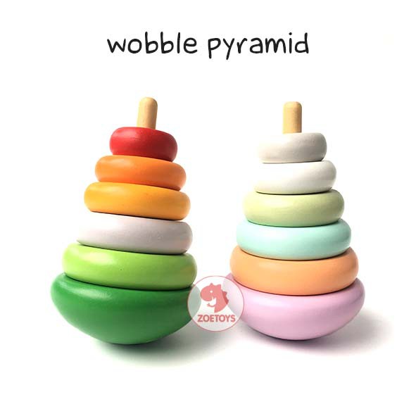 Zoetoys Wobble Pyramid | Mainan Kayu Montessori Piramida Susun Donat | Mainan Edukasi Anak