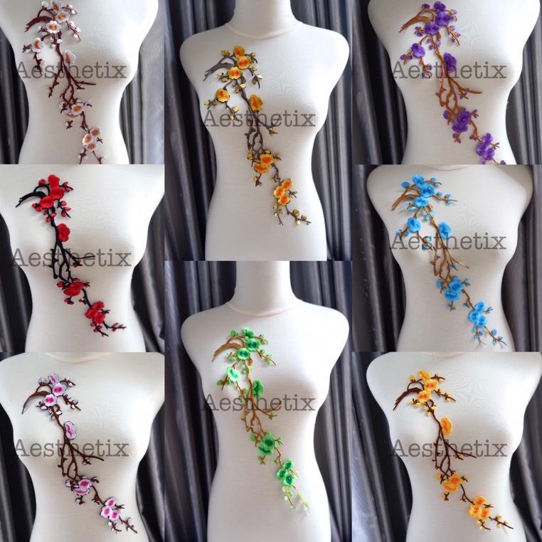 8.8 SPESIAL Bordir Sakura Iron Patch Baju Aplikasi Bordir Bunga Panjang Plum Embroidery Renda EHG006