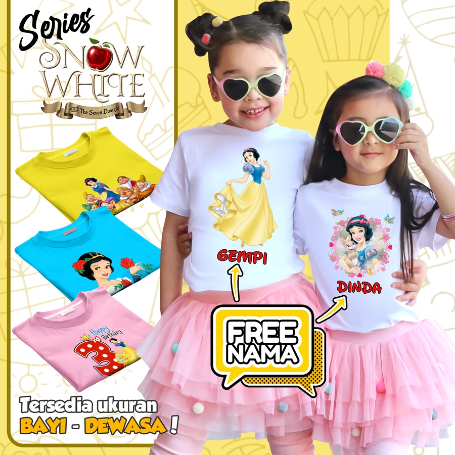 Baju Kaos ANAK DAN DEWASA SNOW WHITE COUPLE (FREE NAMA)