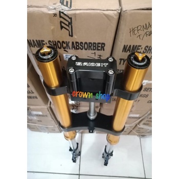 Unik shock upside down tiger double disc depan bahan cnc merek ride it warna gold Murah