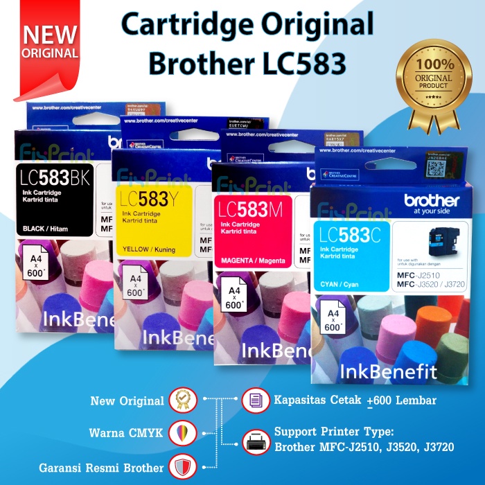 Tinta Brother LC 583 LC583 LC-583 ORI Printer MFC J2510 J3520 J3720