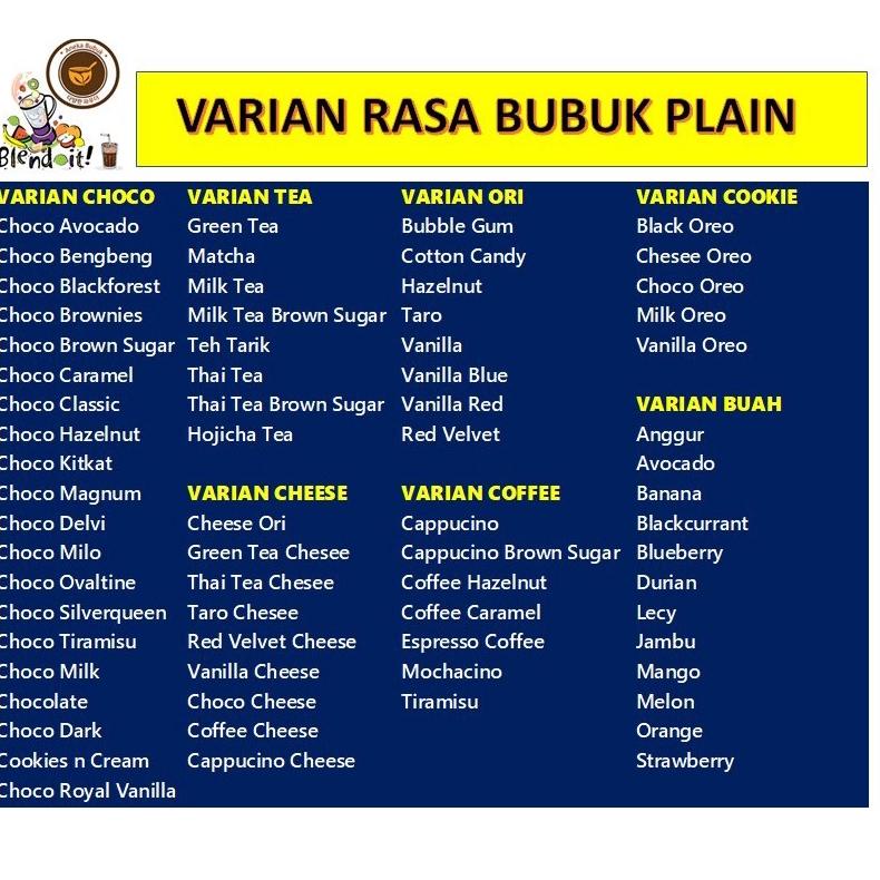 

xgy-77 BUBUK MINUMAN VARIAN PLAIN ANEKA RASA 1KG TERLENGKAP .,,.,.,