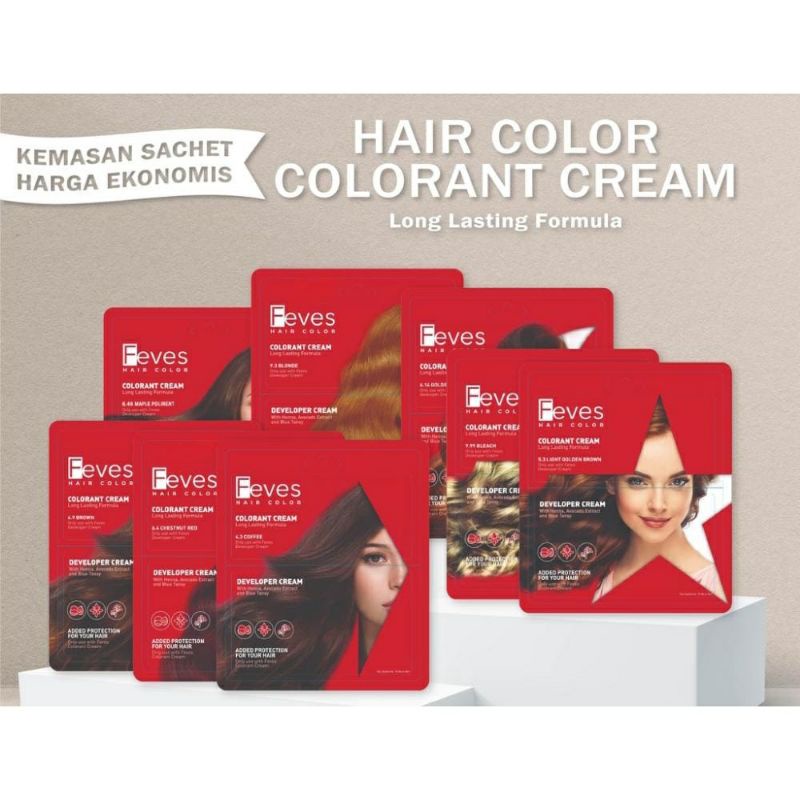 FEVES Sachet Hair Color / Semir Rambut + Developer Peroxide 30+30 ML