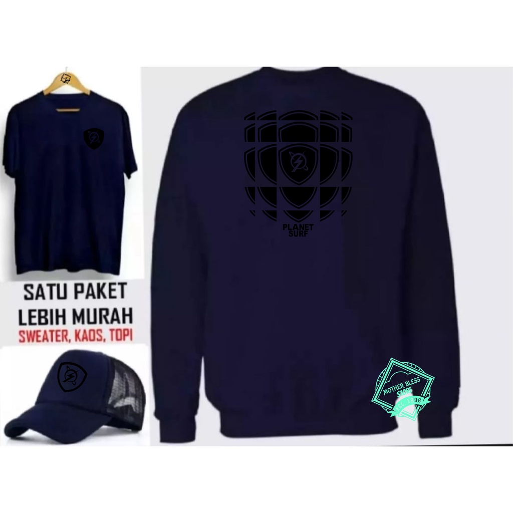 FREE KAOS +Topi Sweater Hoodie Distro Pria PLANET SURF MR TERBARU LOGO Black - 100% Quality Premium 