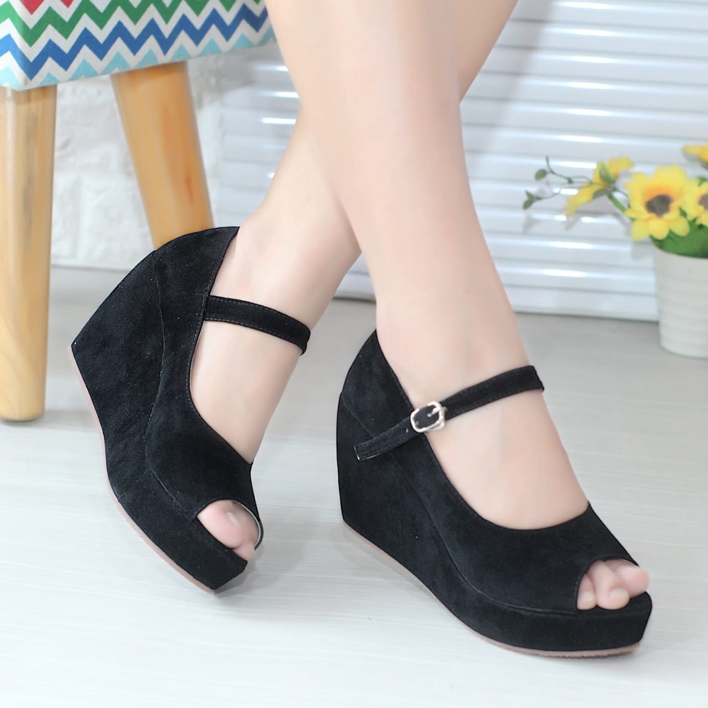 Lynn Wedges Kasual Wanita Best Seller WD6C - Coklat / Coklat Muda / Cream / Hitam