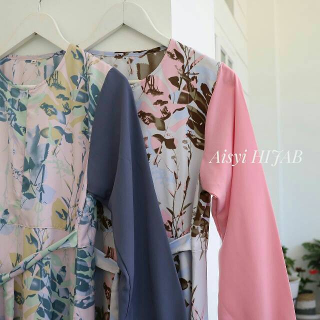 Gamis set maxmara kombinasi polos berbahan wolfis