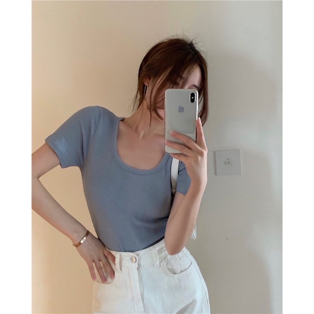 S - XL LMB KOREAN ROUND NECK KAOS CROPTOP