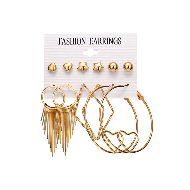 LRC Anting Set Fashion Gold Alloy Geometry Earring Set D49929