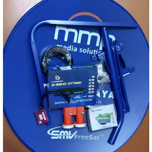 Paket parabola mmp 80cm lnb twin mono blok receiver gardiner ottimo hd + vocer aktivasi