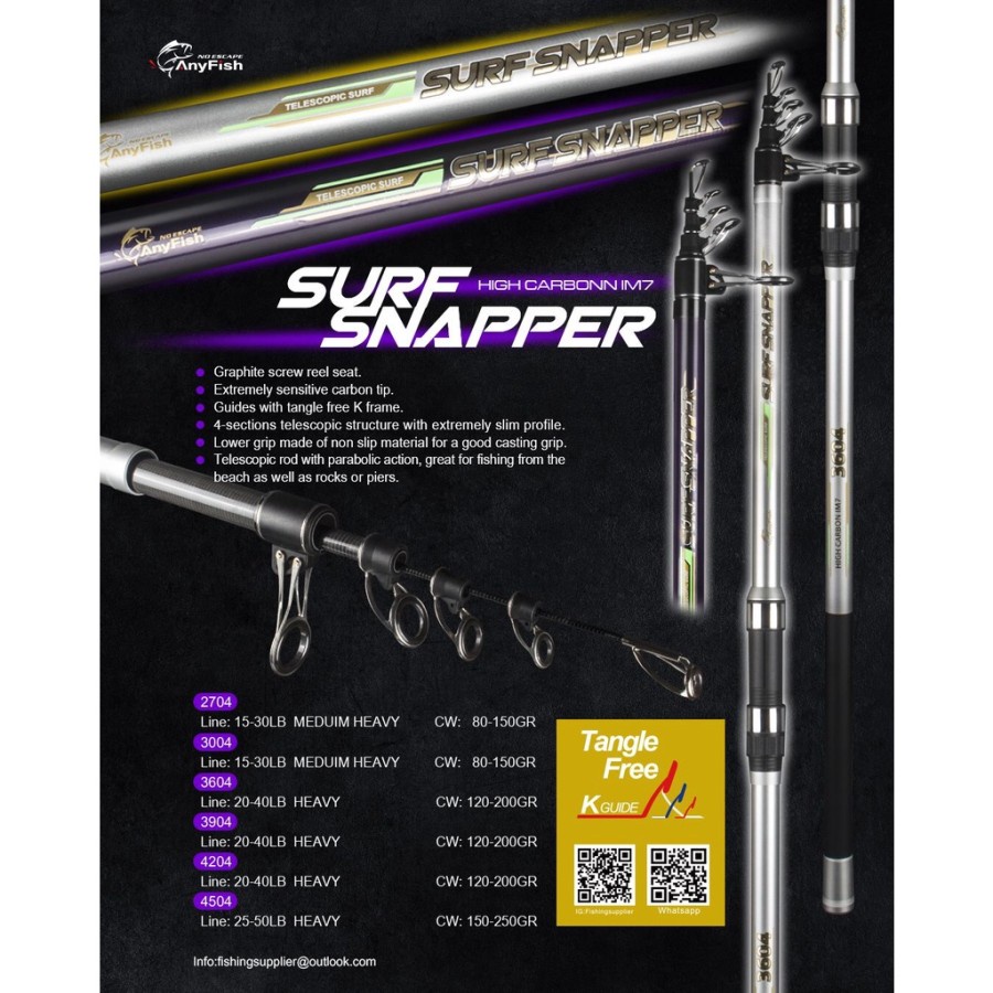 Joran Pancing Laut Anyfish Surf Snapper Panjang 300. 360. 390. 420. 450 - 300 Bahan Carbon Kaku Coco