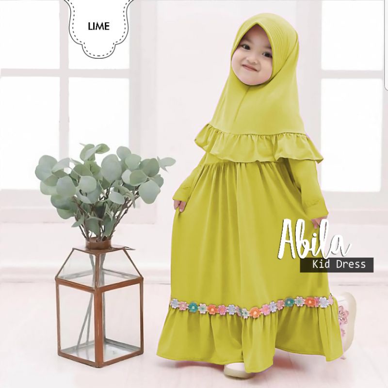 SYARI KID ANAK ABILA, MOSCREPE, GAMIS, HIJAB, MUSLIM, DRESS