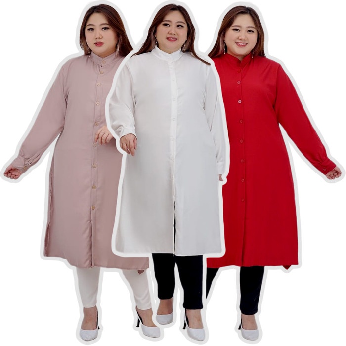 BAJU LONG TUNIK WANITA BIG SIZE UKURAN BESAR JUMBO SIZE XXXL - Putih, XXL