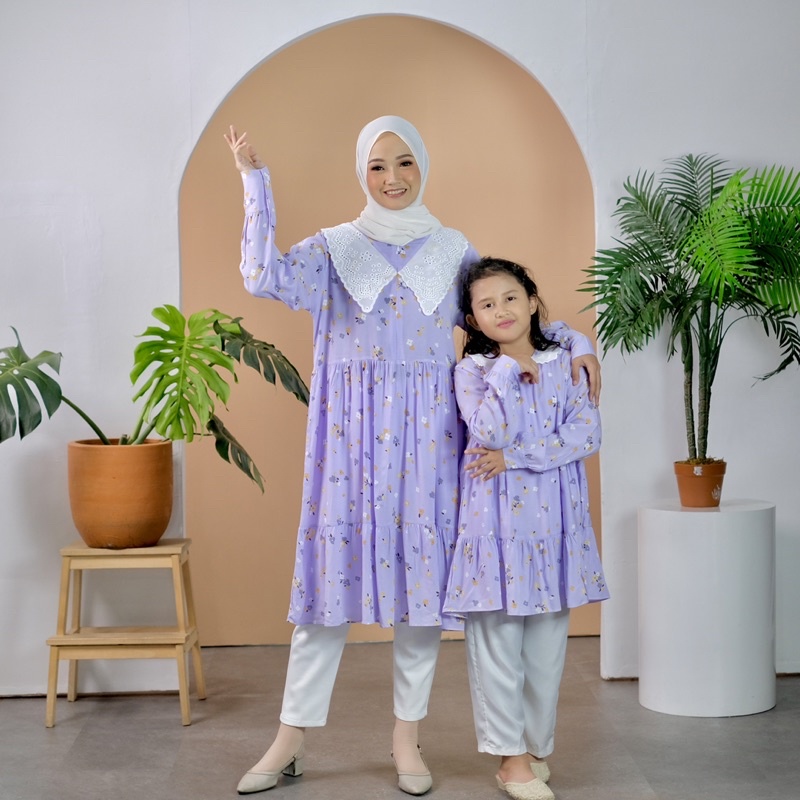 TUNIK COUPLE LILAC MOMS KIDS ANAK PEREMPUAN TUNIK GRETA LACE