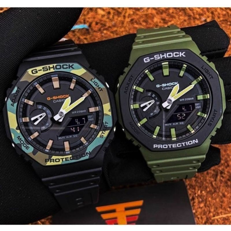Jam tangan pria G-Shock GA2100 double time warna army