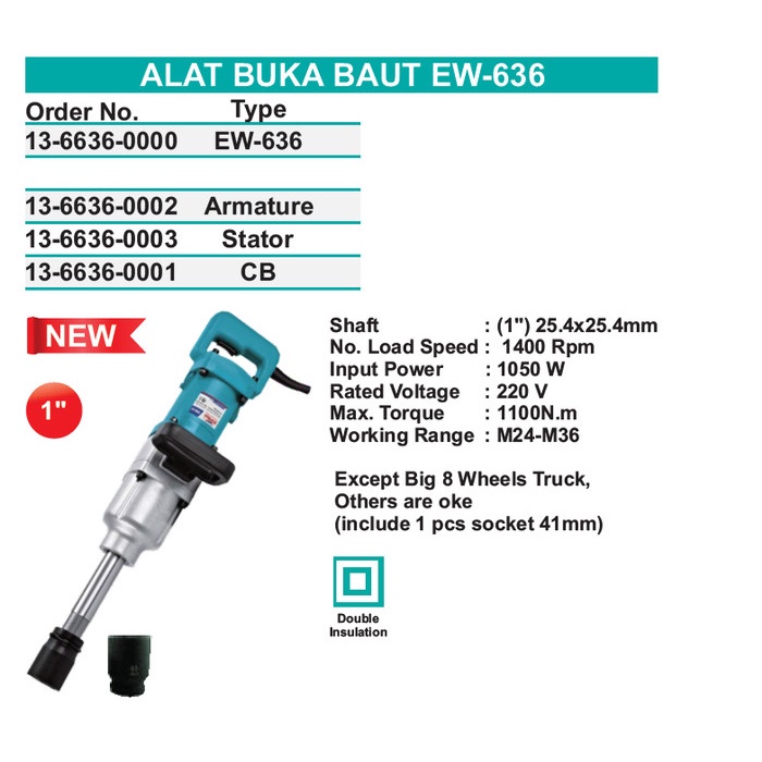 Impact Wrench LISTRIK 1&quot; WIPRO EW636 / Alat Buka Pasang Baut 1 Inch LISTRIK EW 636 WIPRO