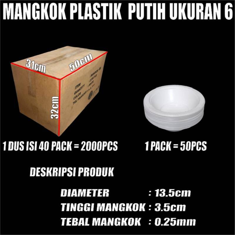 Mangkok Plastik Putih M6 uk 6 Sedang / Mangkok M7 uk 7 Besar Per Pack Mangkok Makan Sekali Pakai Var