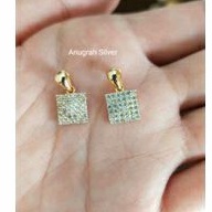 (COD)Liontin perak asli 925/buah kalung Rose gold model kotak mata zircon putih full/Silver lapisan emas kuning murni.