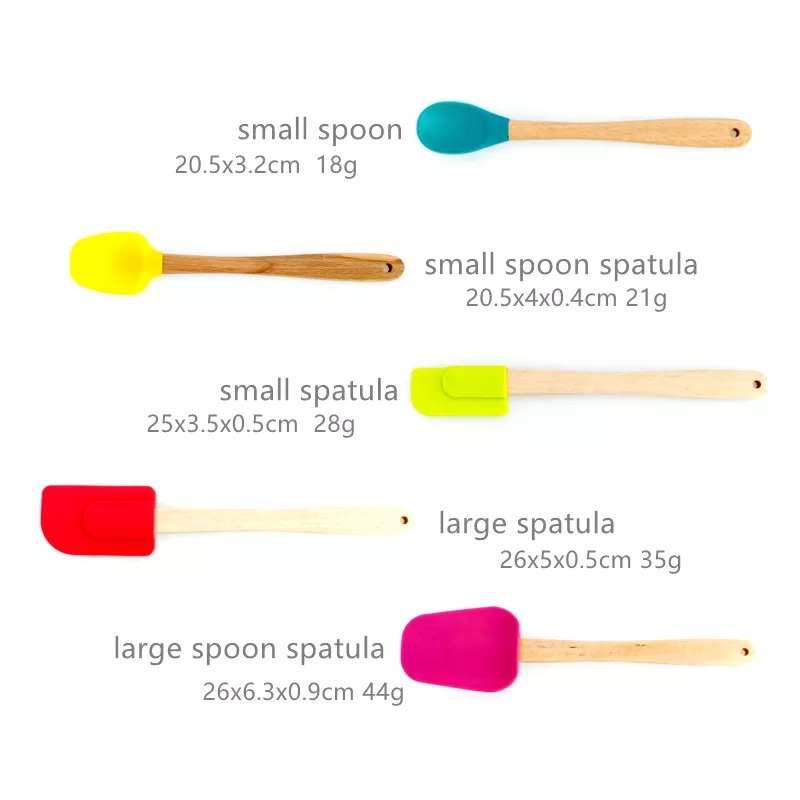 5 Pcs Utensil Set Spatula kayu Baking Sutil Sendok / Spatula Silikon Gagang kayu tahan panas / Peralatan Masak Murah / spatula silikon gagang kayu