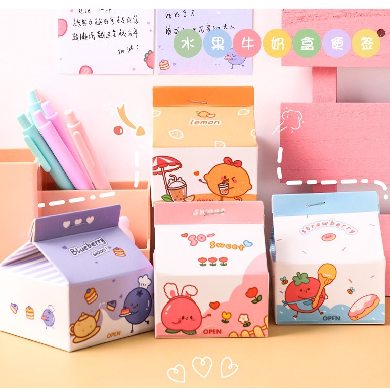 J2 - Notepad kertas memo portable unik Sticky notes Milk box fruit-5