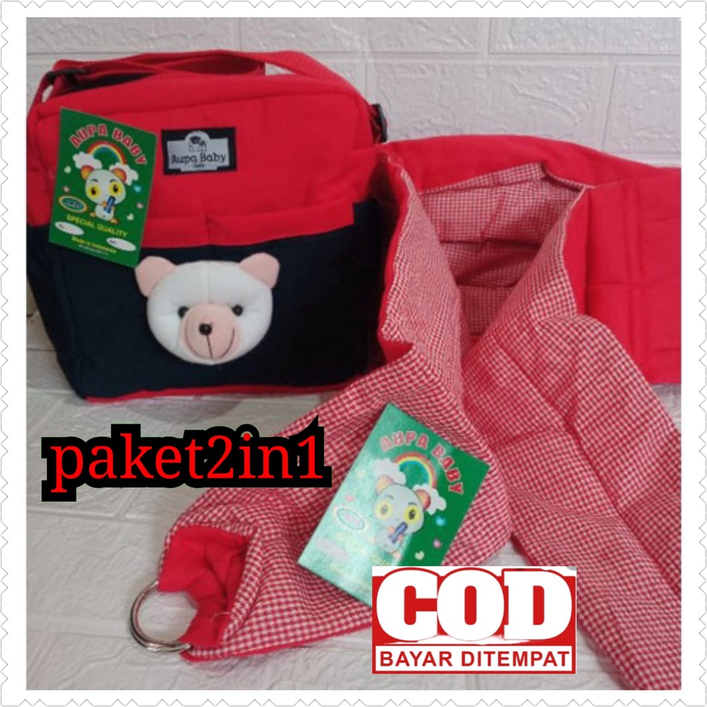 Paket 2in1 Gendongan Polos  DAN Tas Bayi BERUANG