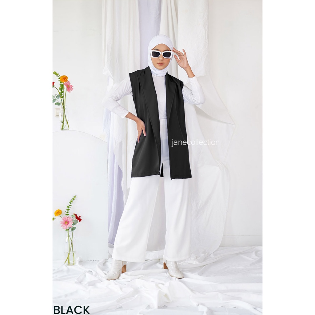 JANE COLLECTION || Blazer Wanita Hitam OOTD Kasual Outerwear Vest Cewek Rompi Outer Putih - Mono Blazer White