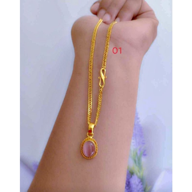 Premium Kalung Titanium Liontin Batu