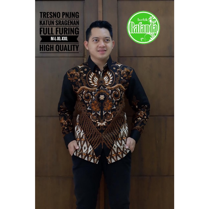 TRESNO Kemeja Batik Pria Lengan Panjang Lapis Furing Bahan Katun Premium